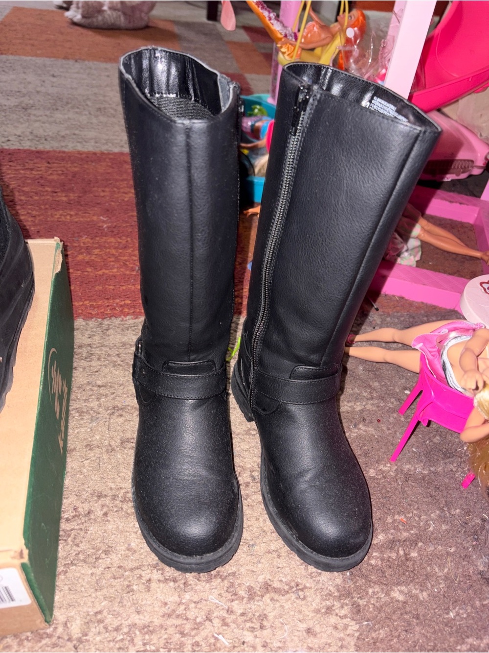 Black Mid-Calf Zipper Riding Boots